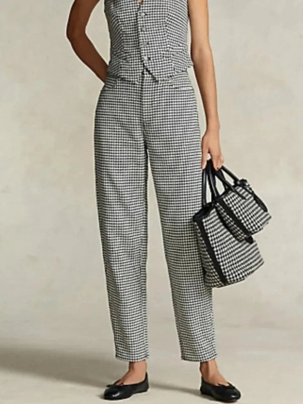 NWT Polo Ralph Lauren Houndstooth Twill Hudson Fit Pant Women's Sz 28 High Waist
